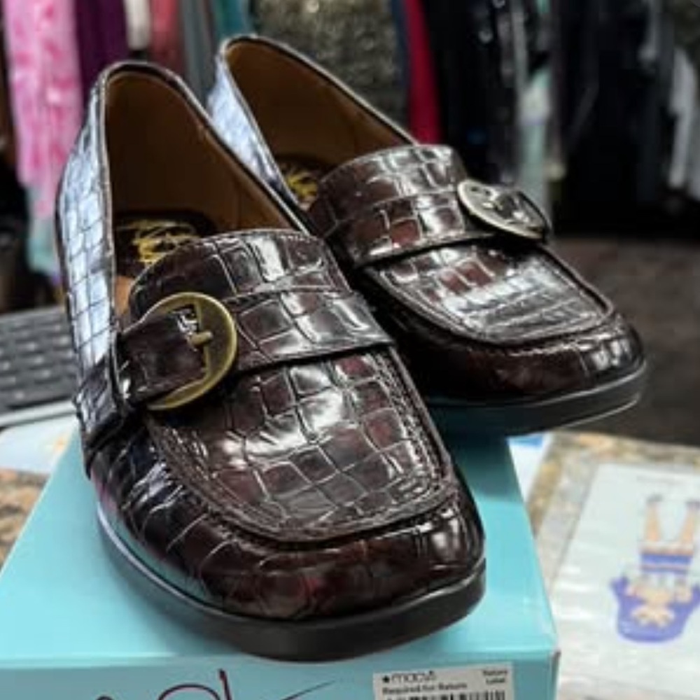 NEW LifeStride Monopoly Loafers Cowboy Brown Croc Embossed Size 6.5 W